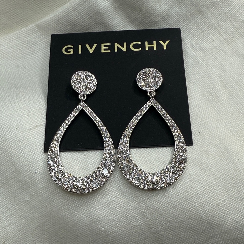 Givenchy Silver Teardrop Crystal Earrings